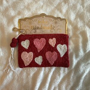 India Made Red Heart Beaded Pouch